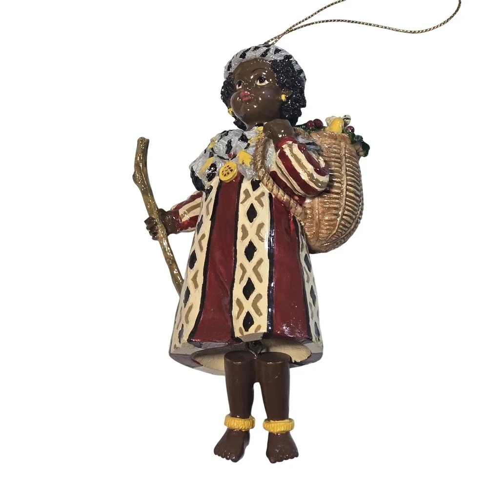 African Heritage Christmas Ornaments Set of 2 Boy with Elephant Girl with Basket - Picture 4 of 16